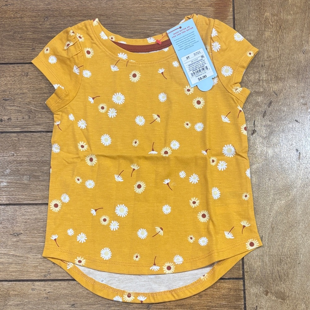 Cat & Jack Mustard Floral Short Sleeve Tee